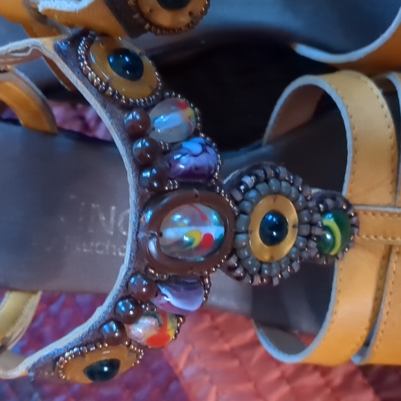 DORKING* genuine leather jewelled strappy buckled sandals, mustard size 37 - Picture 6 of 15